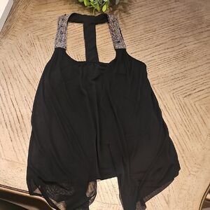 Elegant Black Beaded Sleeveless Top Size S